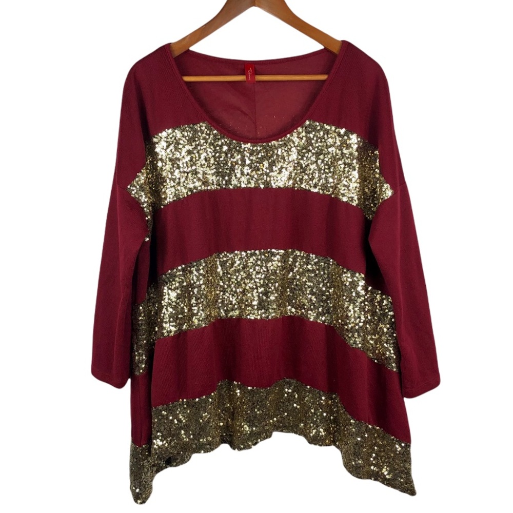 Fashiononmics Gold Sequin Striped Lined Embellished Holiday Sweater M/L